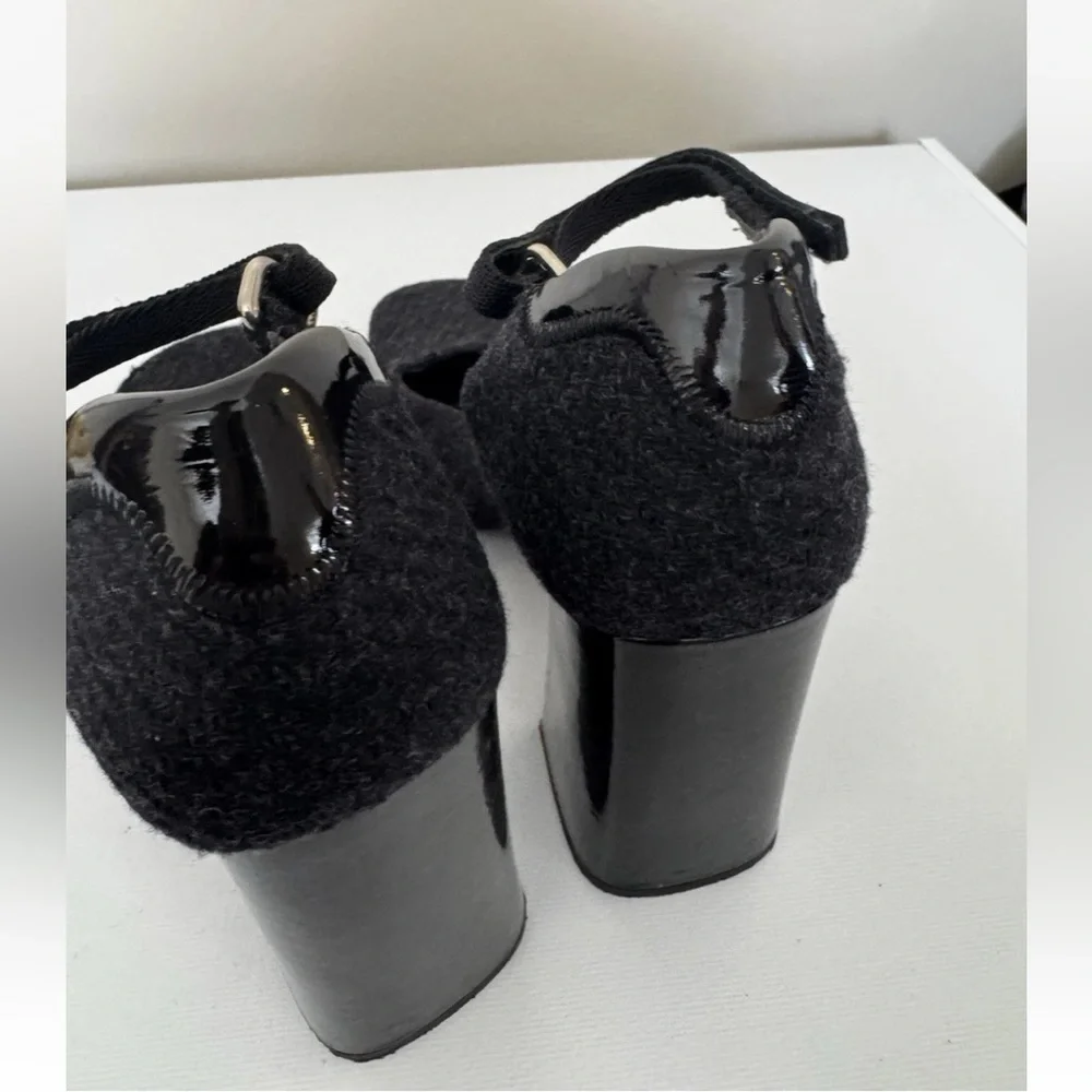 Prada Black Wool Mary Jane Block Heels with Ankle Strap 38 8 - Picture 7 of 10